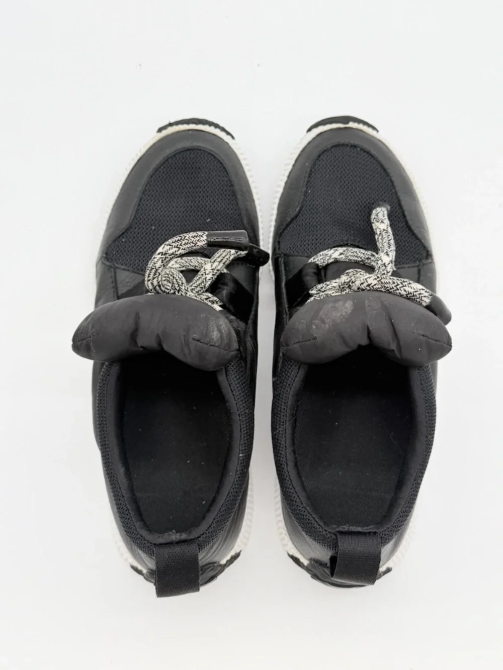 Sorel Out N About Plus Street Sneak Black Leather Mesh Shoes Women Sz 8.5 NL3610
